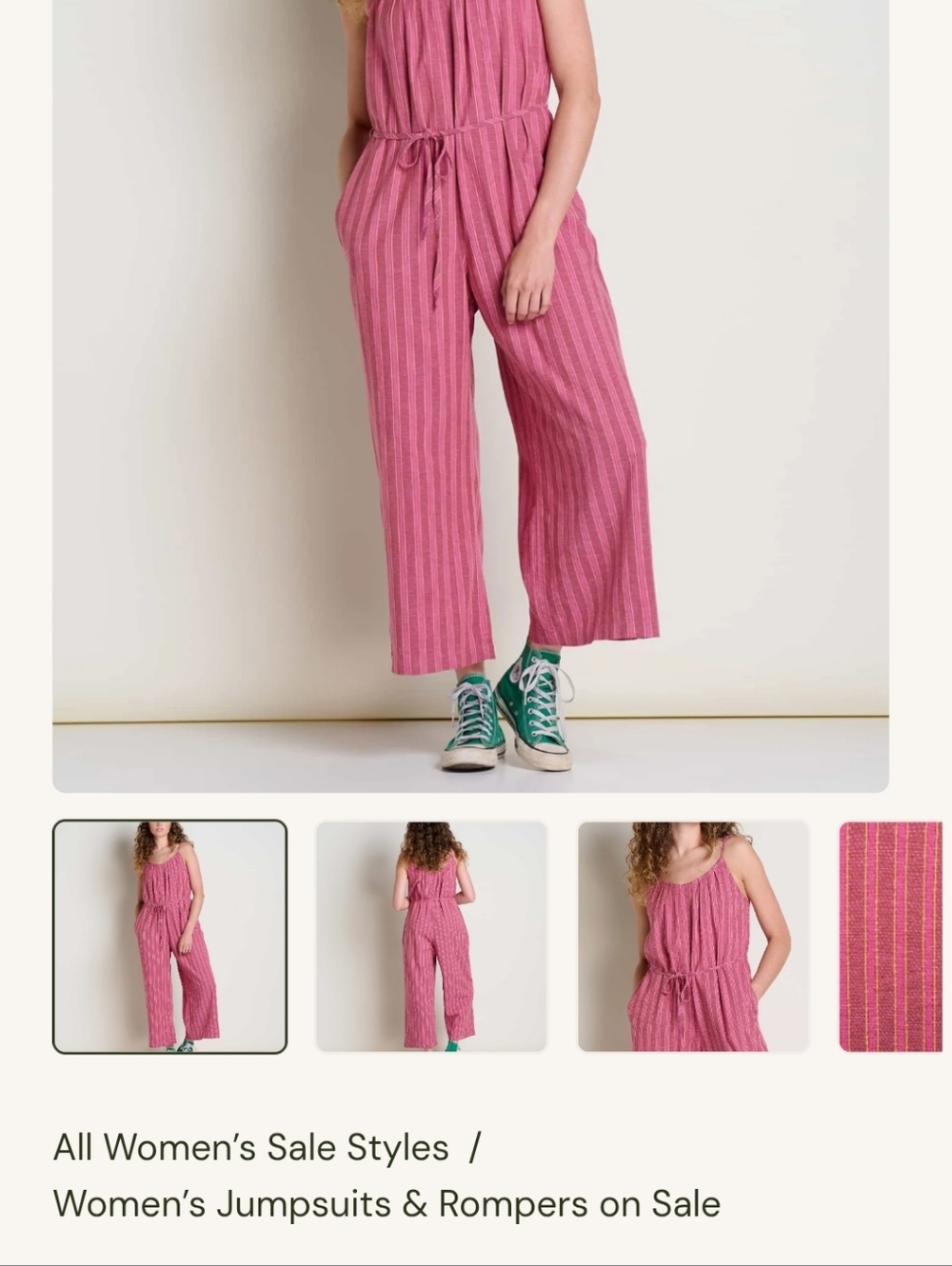Toad & Co Taj Hemp Sleeveless Strappy Pink Striped Jumpsuit/One piece, S